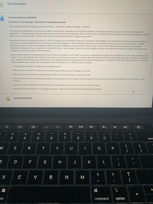 9/9 Lecture Notes Communications and Ethics The