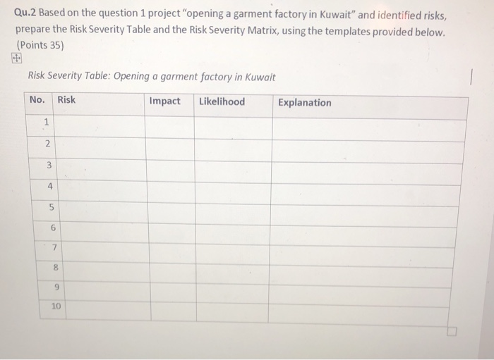 Qu.2 Based on the question 1 project "opening a