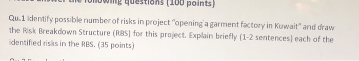 Qu.2 Based on the question 1 project "opening a