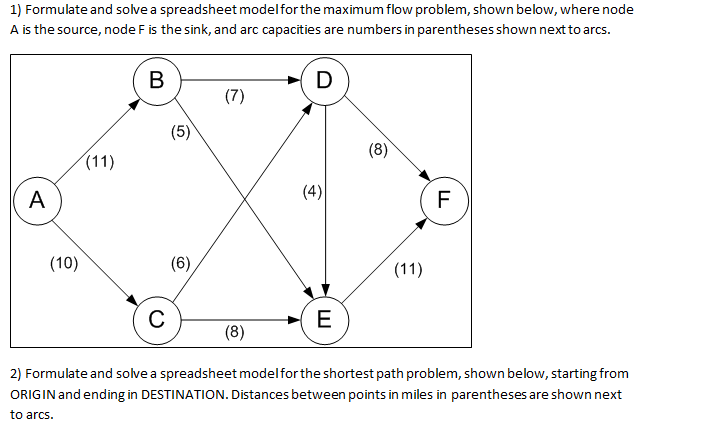 Solve using Excel 1) Formulate and solve a