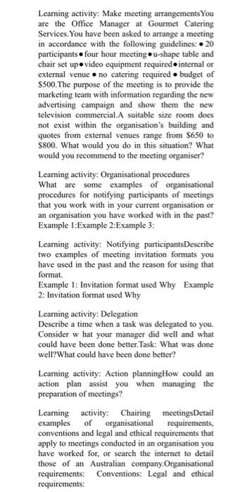 Learning activity: Make meeting arrangements You