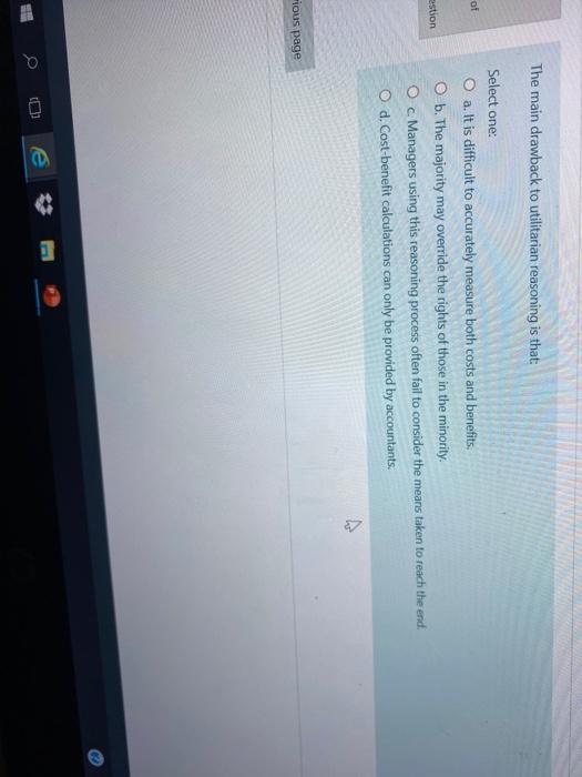 The main drawback to utilitarian reasoning is