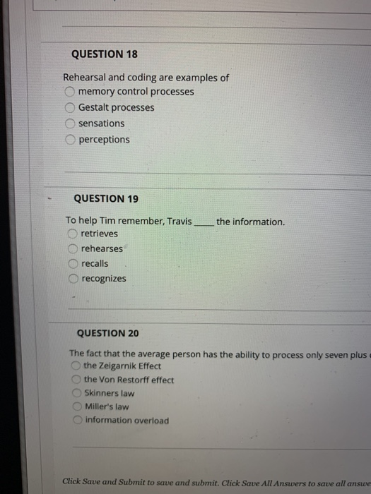 QUESTION 18 Rehearsal and coding are examples of