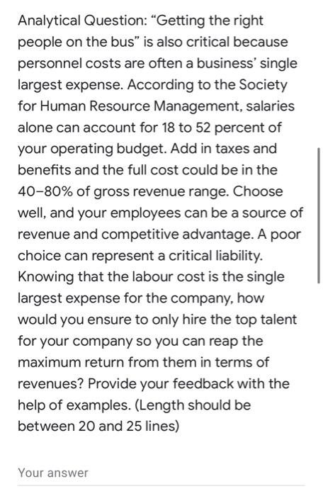 do it asap Analytical Question: "Getting the