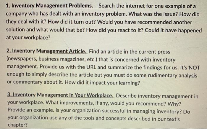 1. Inventory Management Problems. Search the