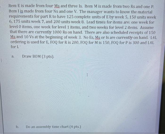 Item E is made from four Ms and three Is. Item M