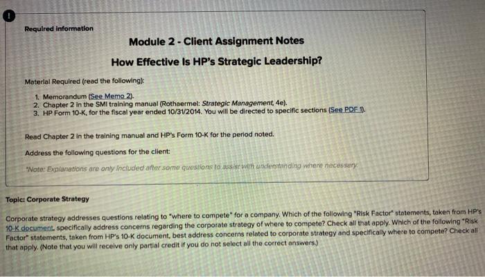 Required information Module 2 - Client Assignment