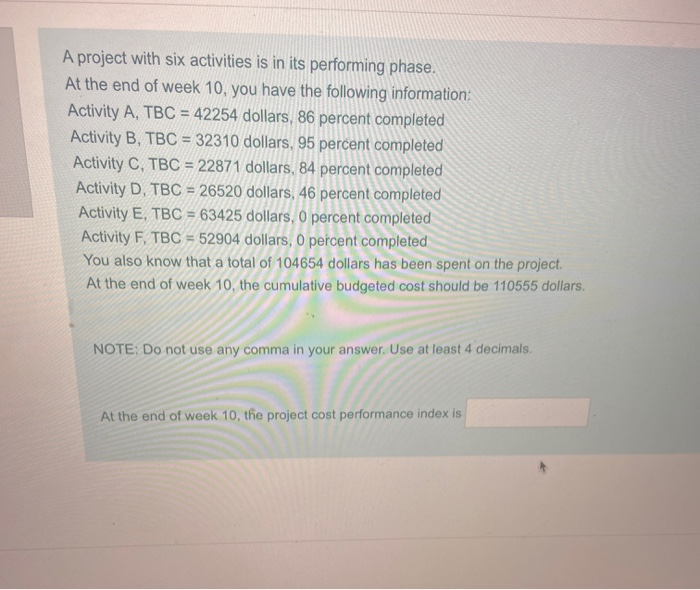 A project with six activities is in its