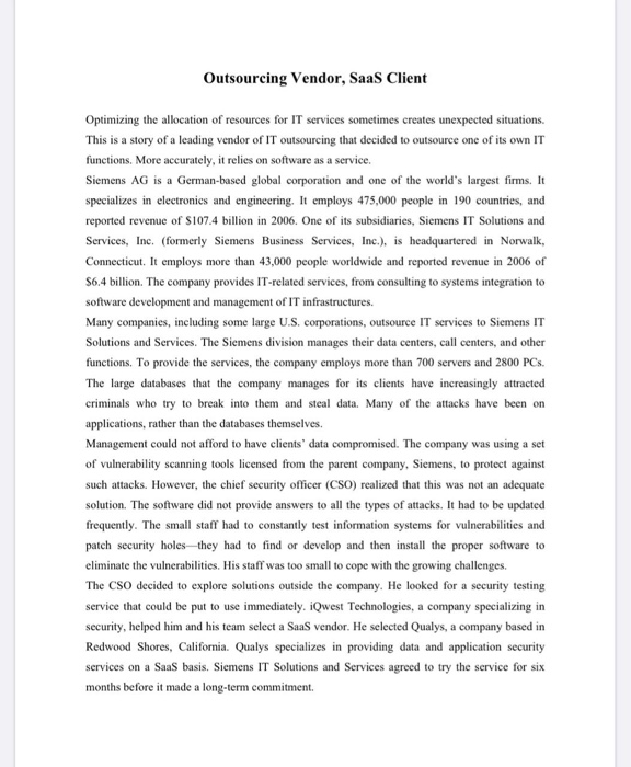 Outsourcing Vendor, SaaS Client Optimizing the