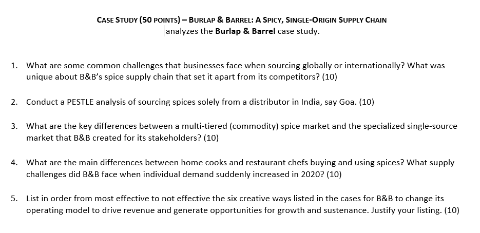 CASE STUDY (50 POINTS) - BURLAP \& BARREL: A
