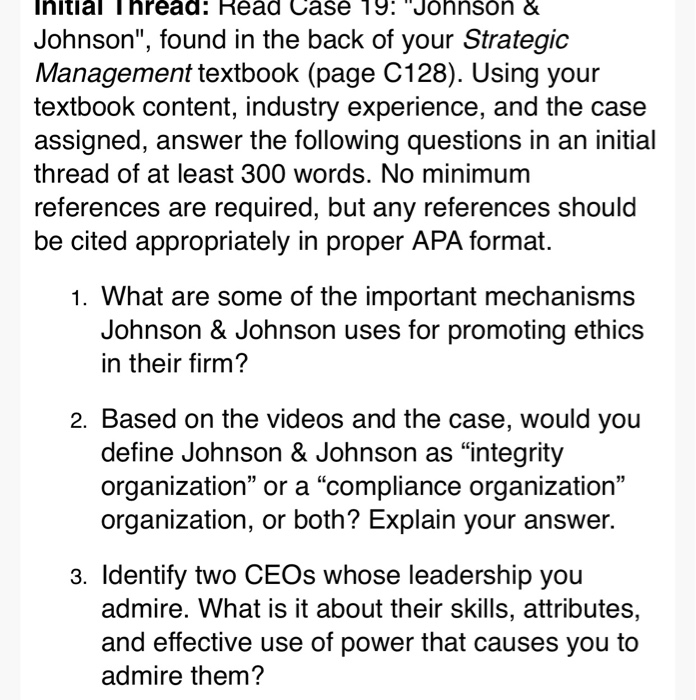 Initial Thread: Read Case 19: "Johnson &