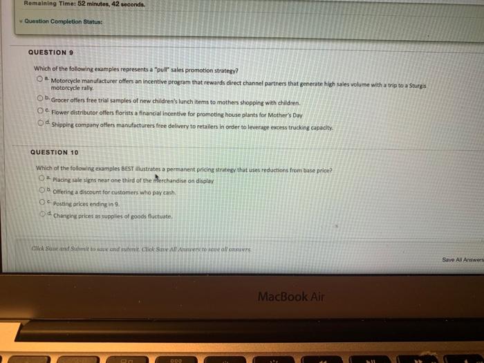 Remaining Time: 52 minutes, 42 seconds. Question