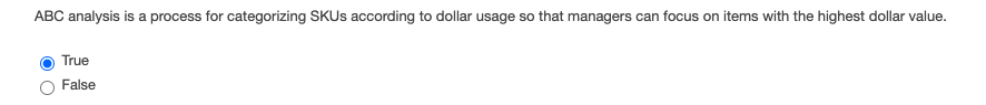 ABC analysis is a process for categorizing SKUs