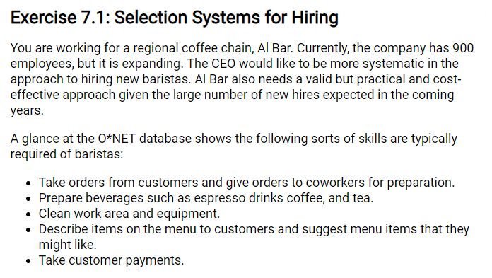 Exercise 7.1: Selection Systems for Hiring You