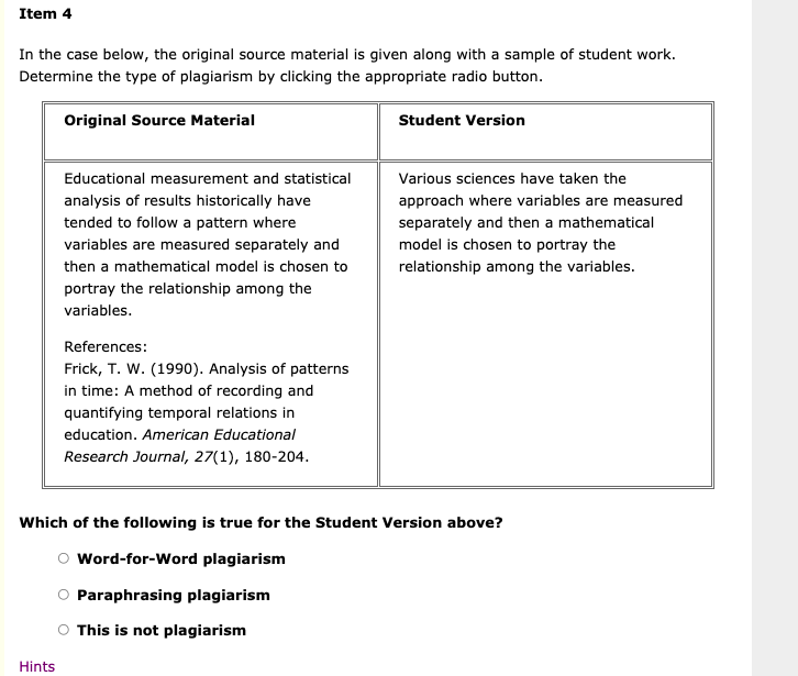 In the case below, the original source material