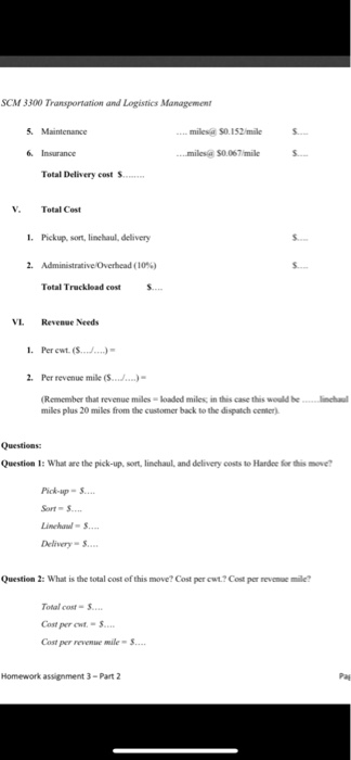 SCM 3300 Transportation and Logistics Management