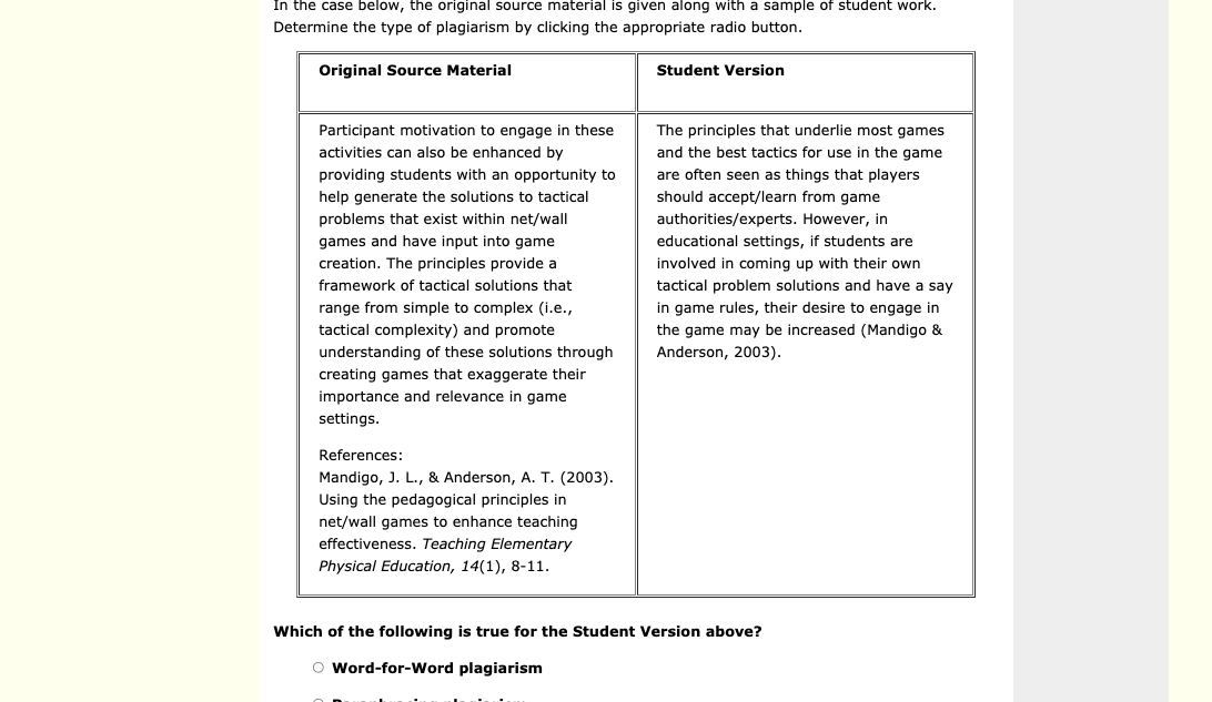 In the case below, the original source material