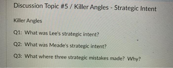 Discussion Topic #5 / Killer Angles - Strategic