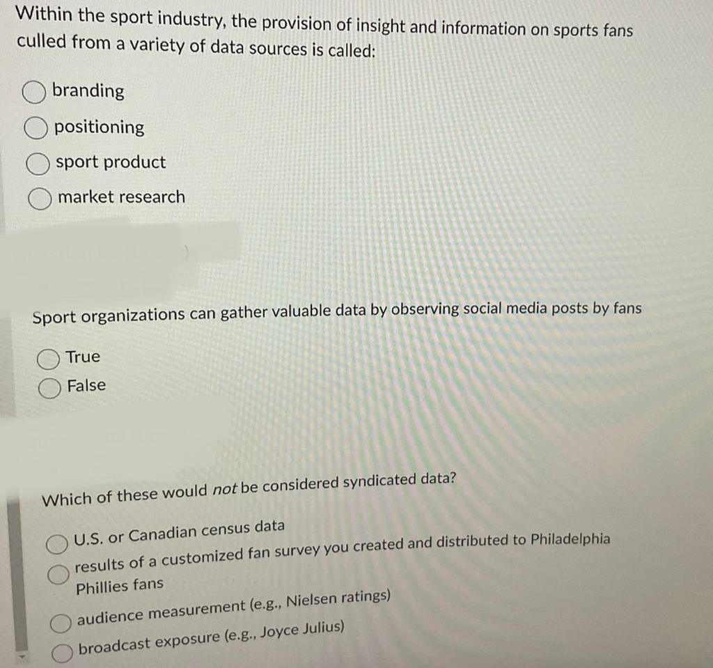 Within the sport industry, the provision of