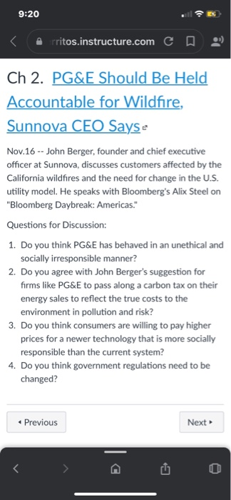 9:20 rritos.instructure.com C D Ch 2. PG&E Should