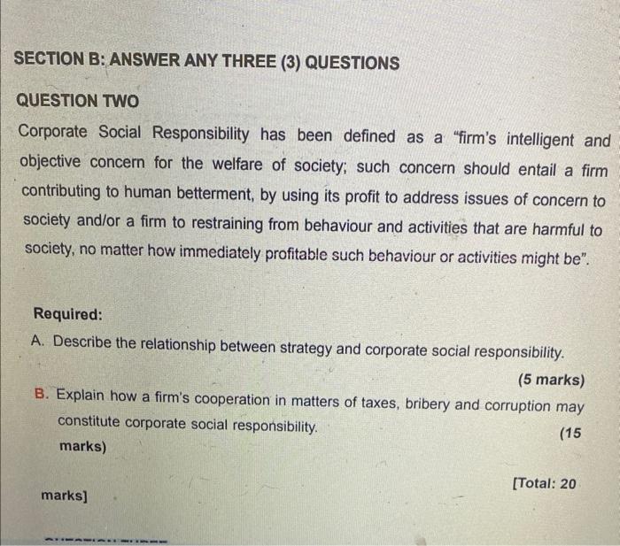 SECTION B: ANSWER ANY THREE (3) QUESTIONS