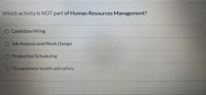 Which activity is NOT part of Human Resources
