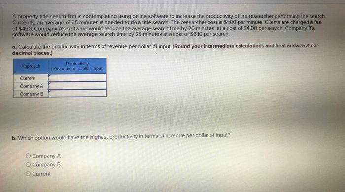 A property title search firm is contemplating