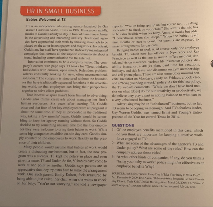 HR IN SMALL BUSINESS Babies Welcomed at T3 t e