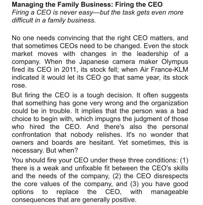 Managing the Family Business: Firing the CEO