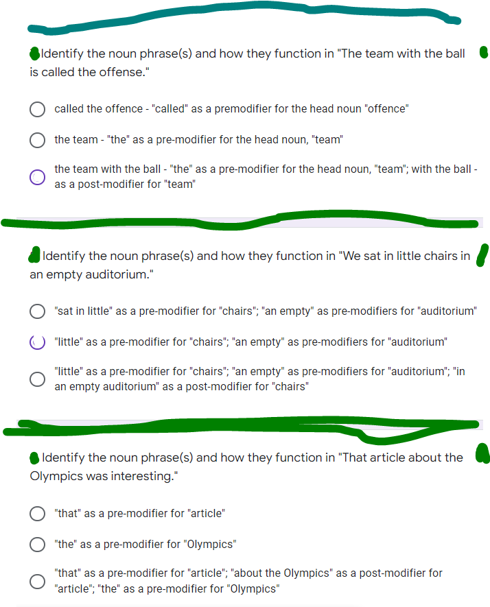 Identify the noun phrase(s) and how they function