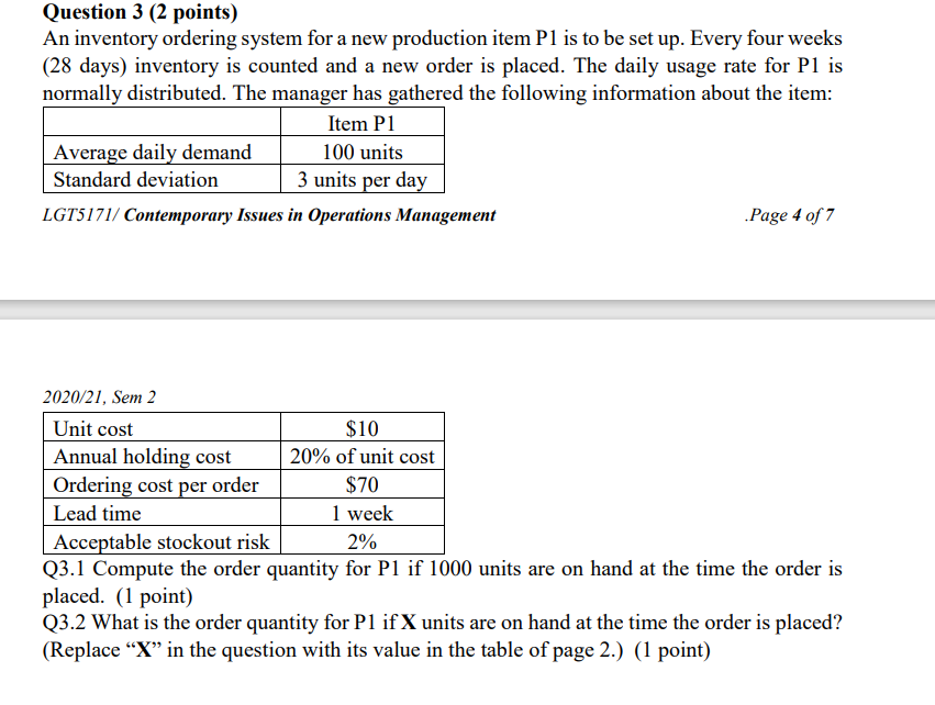 X=1200 Question 3 (2 points) An inventory
