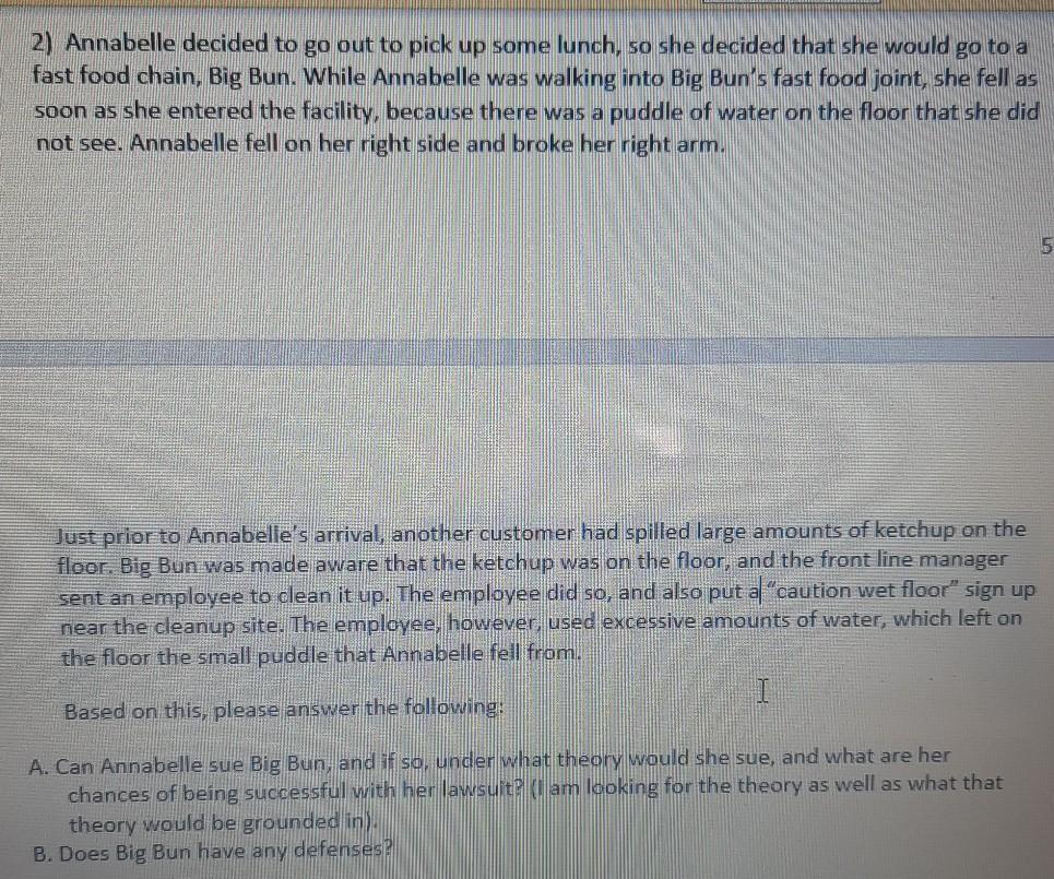please help answer parts a and b. 2) Annabelle