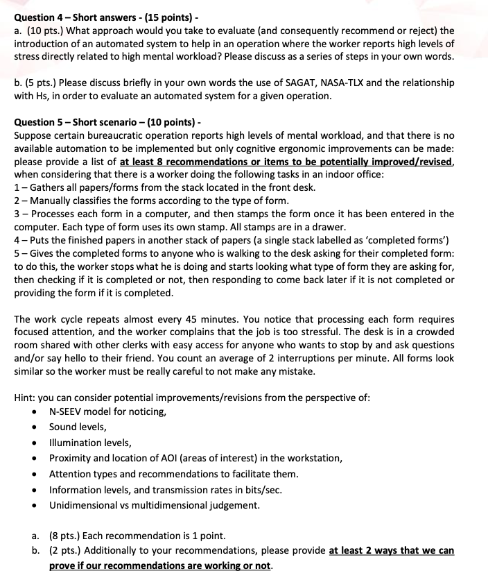 Question 4 - Short answers - (15 points) - a. (10