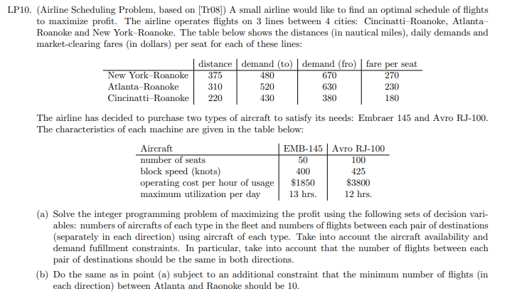 LP10. (Airline Scheduling Problem, based on
