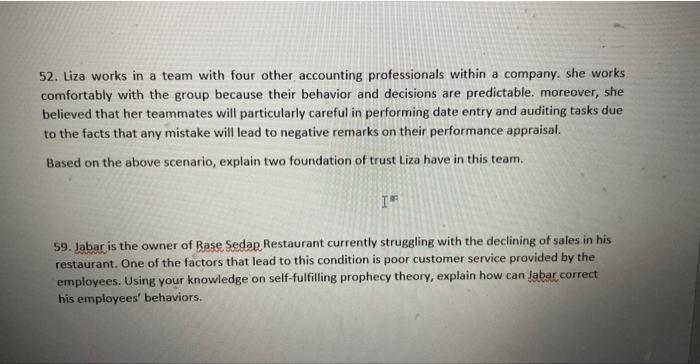 52. Liza works in a team with four other