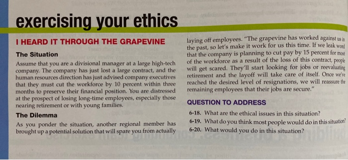 Answer 6-18, 6-19, 6-20 exercising your ethics I