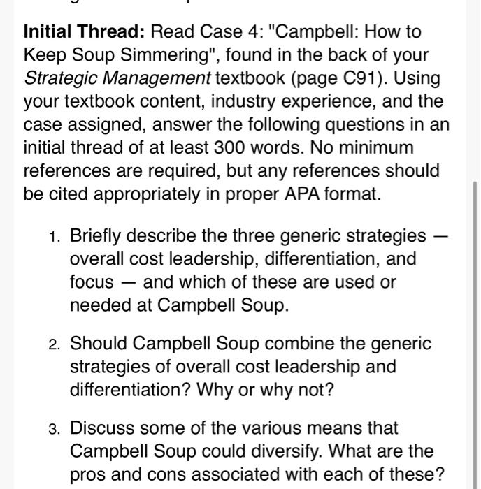 Initial Thread: Read Case 4: "Campbell: How to