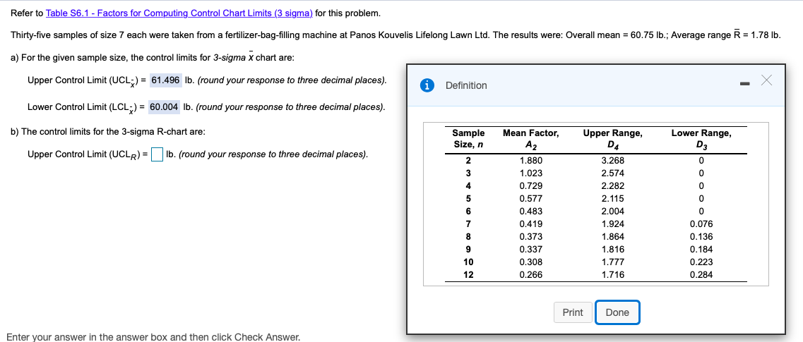 Refer to Table S6.1 - Factors for Computing