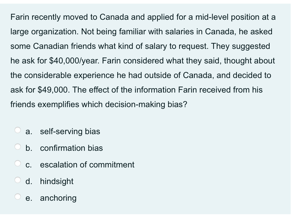 Farin recently moved to Canada and applied for a