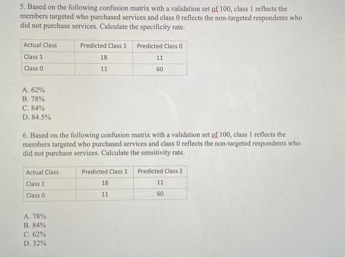 5. Based on the following confusion matrix with a