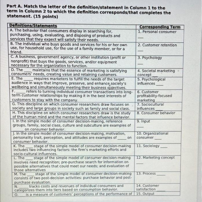 - Part A. Match the letter of the