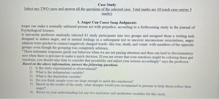 Case Study Select any TWO cases and answer all