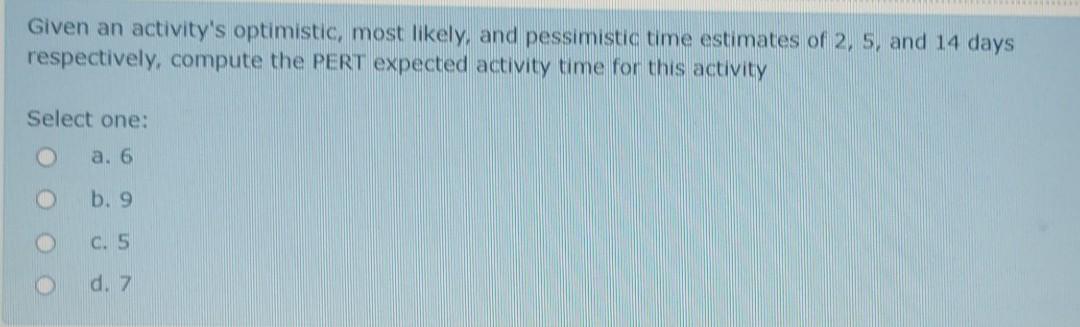 Given an activity's optimistic, most likely, and