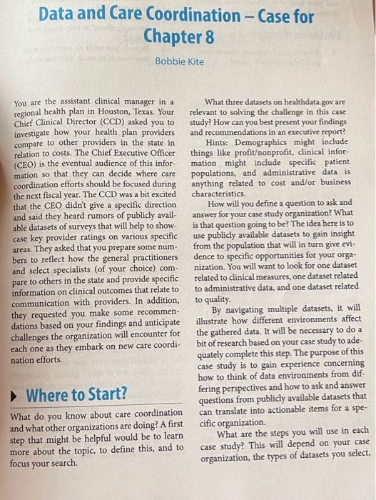 Data and Care Coordination - Case for Chapter 8