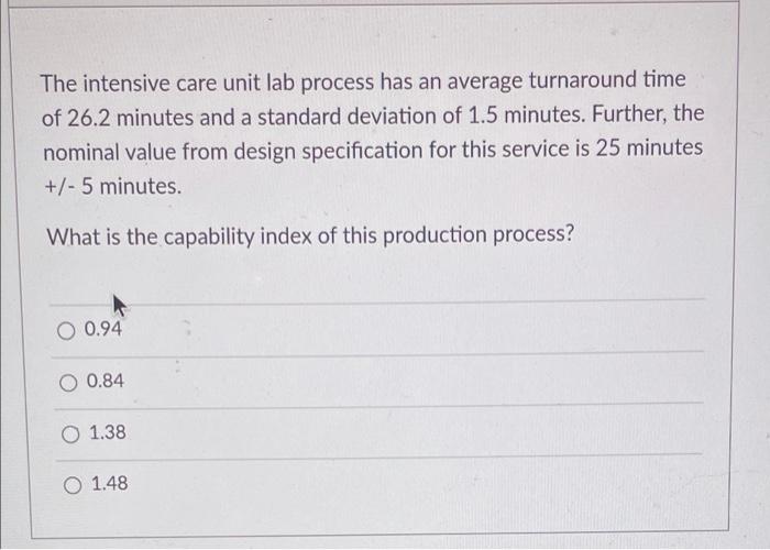 The intensive care unit lab process has an