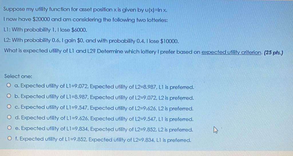 Suppose my utility function for asset position x