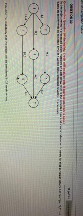 Jestion Completion Status: Sur Arnar QUESTION 30