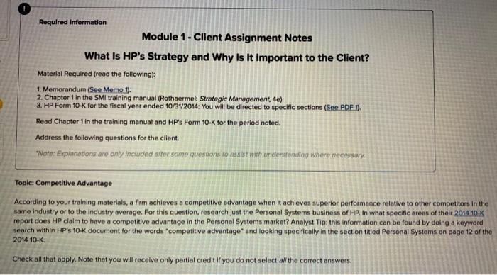 C Required Information Module 1 - Client