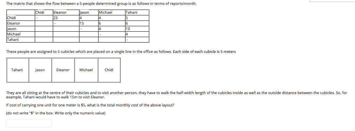 The matrix that shows the flow between a 5-people