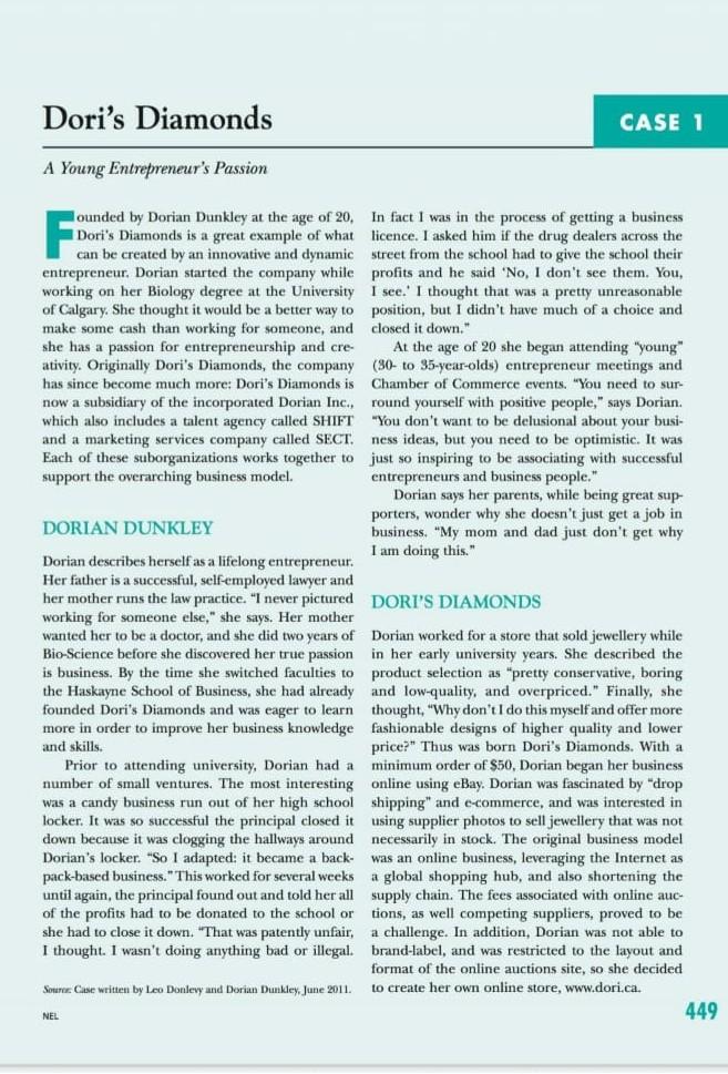 please answer question number 3 Dori's Diamonds